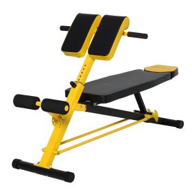 Adjustable Hyper Extension Weight Bench, Dumbbell, Foam Leg Holders, Workout Station, Yellow