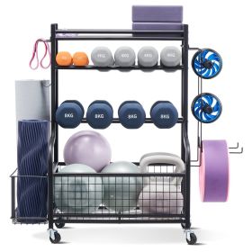 VEVOR Yoga Mat Storage Rack, Powder Coated Finish Steel Yoga Mat Holder, Home Gym Workout Equipment Organizer with Hooks & Wheels