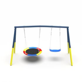 Swing Set For Backyard, 330lbs Swing Set With Heavy-Duty A-Frame Metal Outdoor Swing Stand, 1 Saucer Swing Seat & 1 Belt Swings Seat (Option: Blue)
