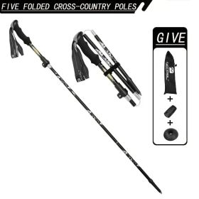 5-Section Collapsible Hiking Poles - Lightweight Trekking Poles With Secure External Lock, Adjustable Length, Sturdy - Ergonomic EVA Grip For Mou (Option: Black)