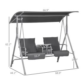 2-Seater Outdoor Porch Swing With Canopy And Table, Patio Swing Chair For Garden, Poolside, Backyard, Gray (Option: Gray)